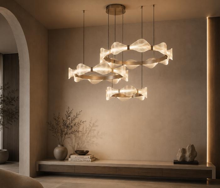 Multi-Tiered Mesh Wave Chandelier