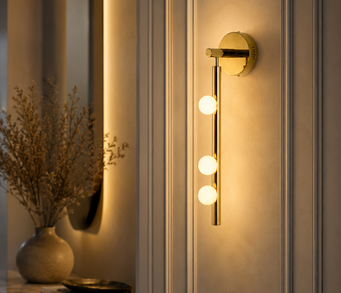 Vertical Brass Globe Sconce