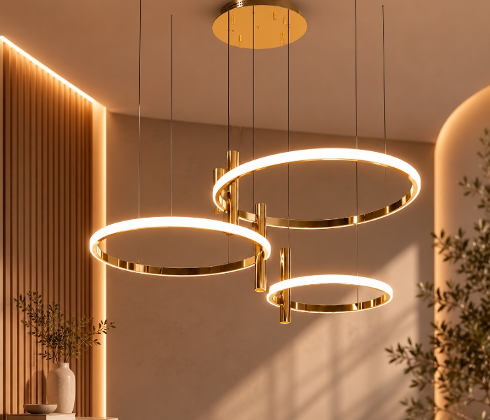 Interlocking Gold LED Ring Chandelier