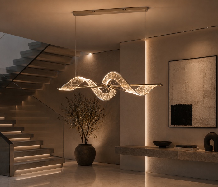 Sculptural Wave LED Suspension Chandelier