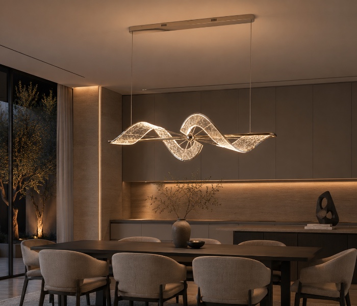 Sculptural Wave LED Suspension Chandelier
